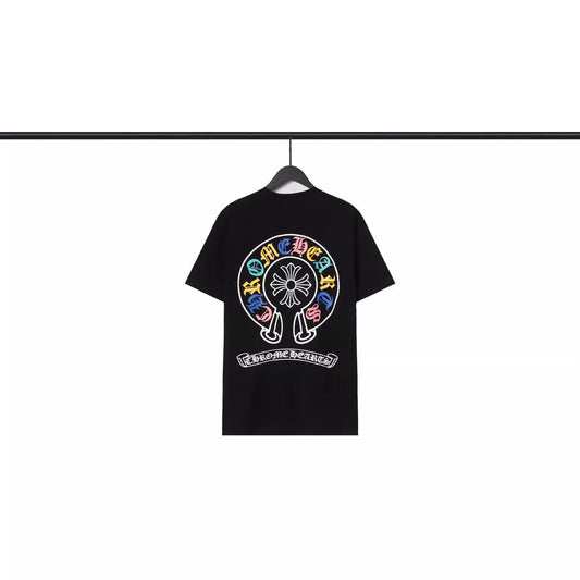 Chrome Heart T Shirts Croix Cross Color Leather Printed Short Sleeve T-Shirt