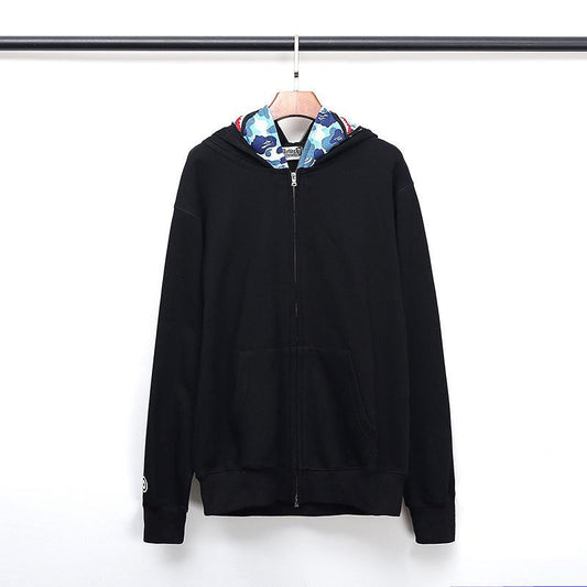Bathing Ape Hoodie Fall/Winter Double Hood Camouflage Shark Head Zipper Fleece Padded Coat Sweatshirt