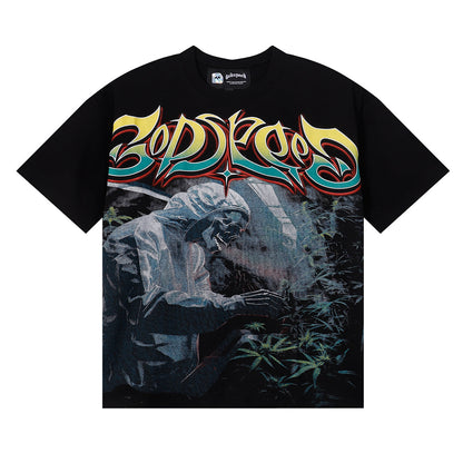 Godspeed T-shirts Biochemical Skull Poppy Print Cotton Casual Short Sleeve Men and Women