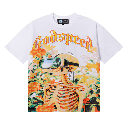 Godspeed T-shirts VR Glasses Skull Small Fresh Printing Cotton Casual Short Sleeve Men and Women