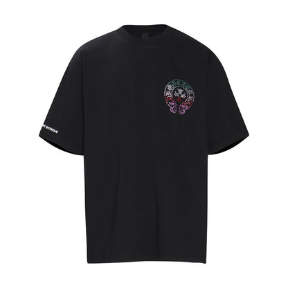 Chrome Heart T Shirts Horseshoe Sanskrit Cross Color Hot Diamond Short Sleeve T-Shirt