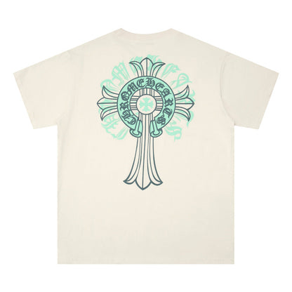 Chrome Heart T Shirts Cross Print Short Sleeve T-Shirt Loose