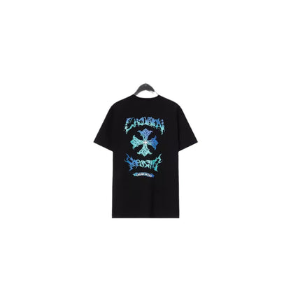 Chrome Heart T Shirts Sanskrit Cross Print Embroidery Loose Short Sleeve T-Shirt