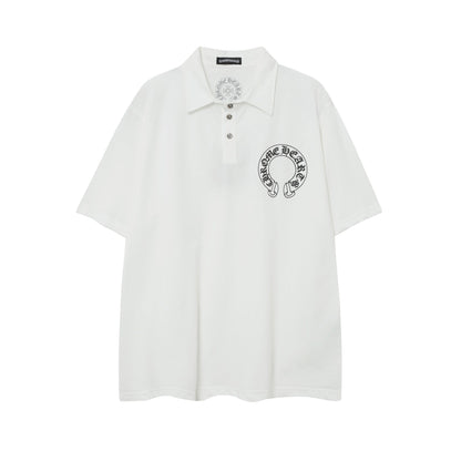 Chrome Heart T Shirts Sanskrit horseshoe print polo shirt short sleeve