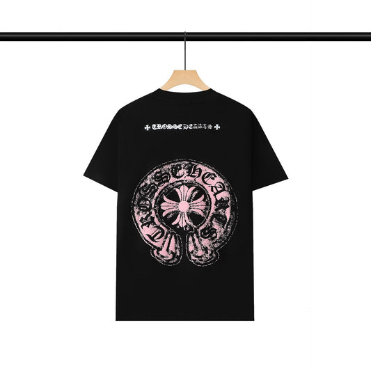 Chrome Heart T Shirts Chrome Hearts Pink Sanskrit Print Short Sleeve T-Shirt