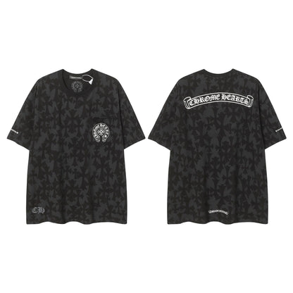 Chrome Heart T Shirts Sanskrit logo embroidery fashion versatile loose T-shirt