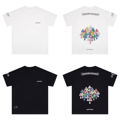 Chrome Heart T Shirts Colorful Cross Flower Arm Short Sleeve