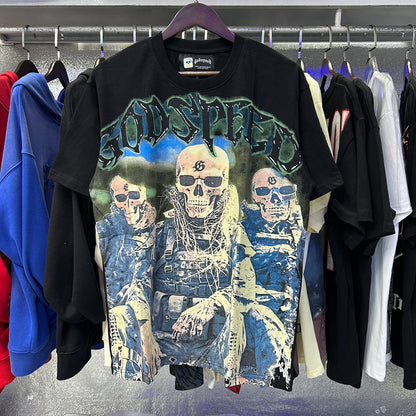 Godspeed T-shirts Skull Marines Printed Cotton Casual Short Sleeves Men and Women