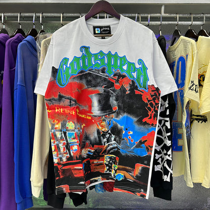 Godspeed T-shirts Play Card Magician Printing Cotton Casual Crew Neck Short Sleeve Men and Women