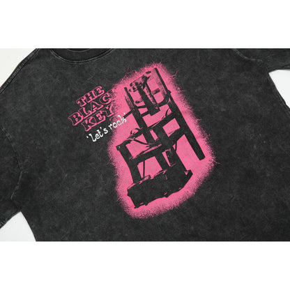 Gallery Dept T Shirts Dark Black Seat Printed Washed Distressed Short Sleeve